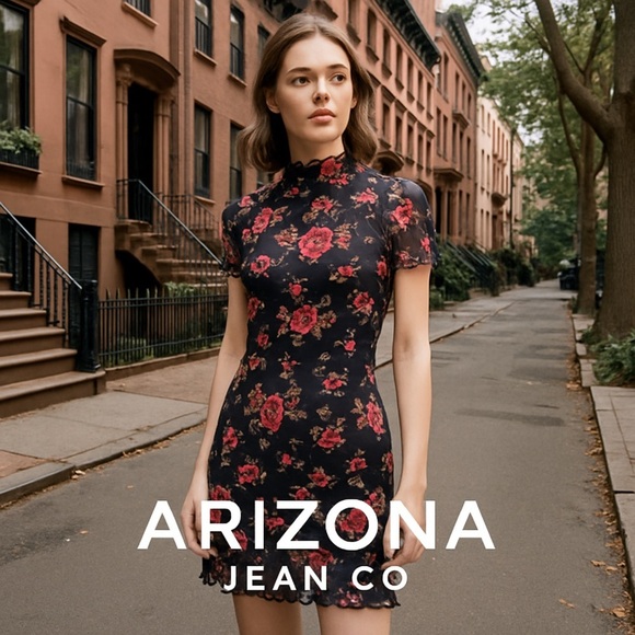 Arizona Jean Company Dresses & Skirts - Arizona Jean Co Floral Mesh Mini Dress Size Large Gothic Y2K Grunge Vibes
